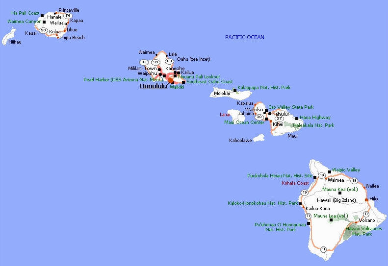 Cartina geografica mappa Australia - Hawaii - Carta capitale Honolulu