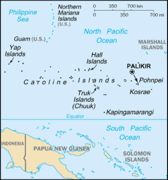 Cartina geografica mappa - Stati federati della Micronesia Carta capitale Palikir