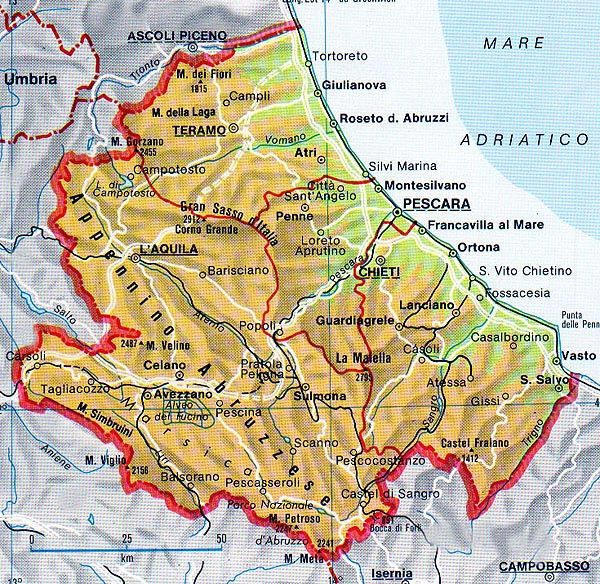 Cartina geografica dell'Abruzzo Mappa - Carta