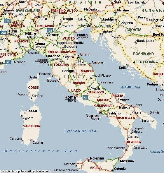 Cartina geografica dell'Italia - Mappa della Nazione Italiana- Carta