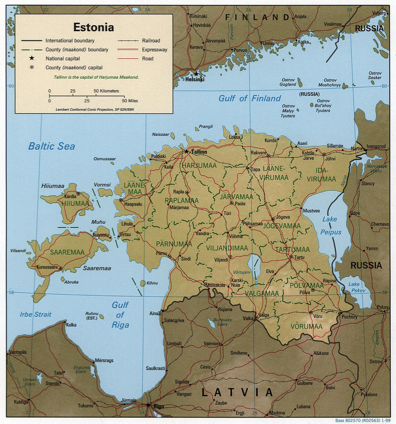 Cartina geografica della Estonia. Map of Estonia - carta o mappa. La capitale  Tallinn