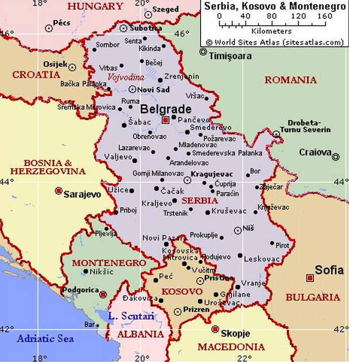 Cartina geografica del Montenegro - La capitale  Podgorica Mappa - Carta