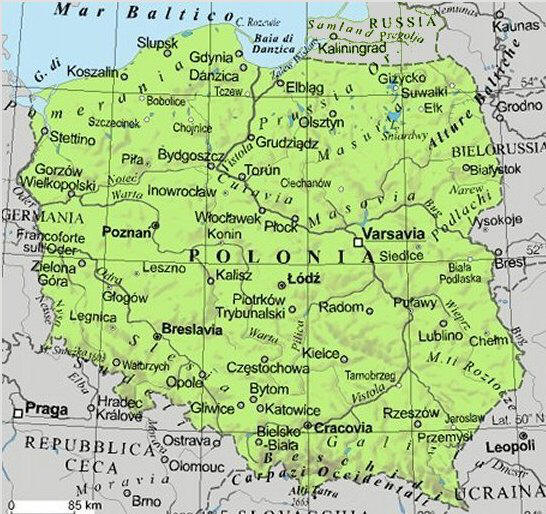 Cartina geografica della Polonia Mappa - Carta. Map of Poland