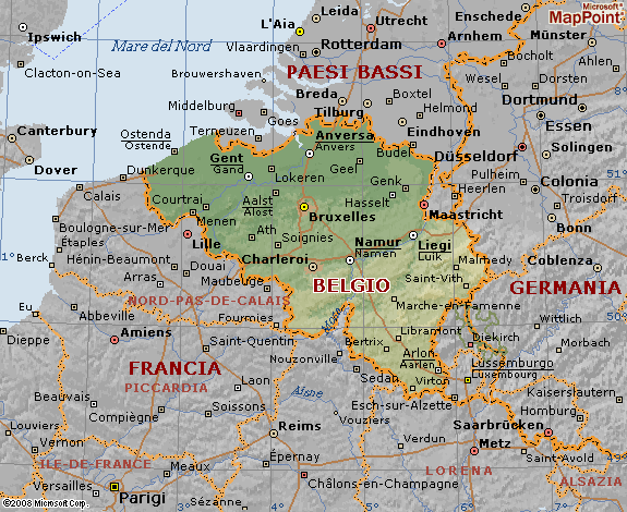 Cartina geografica del Belgio Mappa - Carta. Map of Belgium