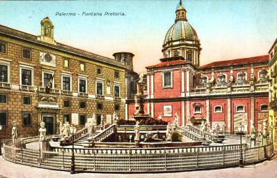 Foto storica di Fontana Pretoria - fotografia d'epoca Palermo - Sicilia