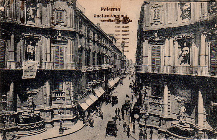 I quattro canti (cantoni) a Palermo in una bellissima foto storica d'epoca - 4 canti Sicilia