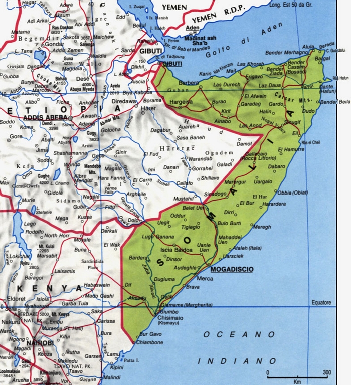 Cartina geografica della somalia - africa - capitale Mogadiscio Carta
