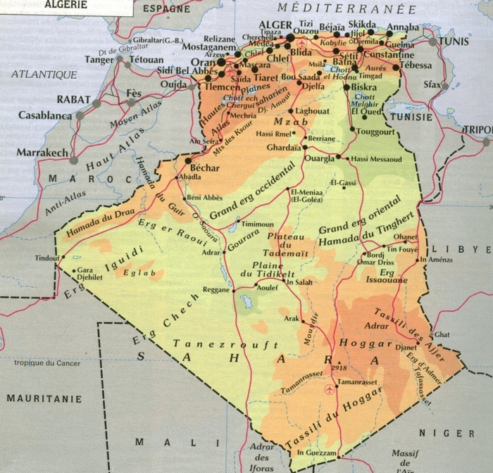 Cartina geografica mappa - Algeria Carta capitale Algeri