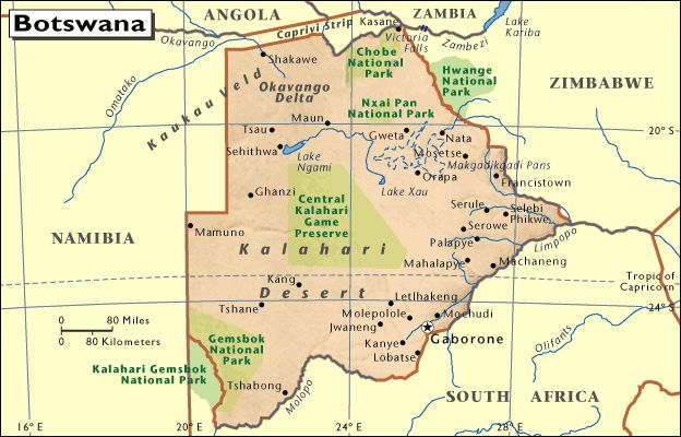 Cartina geografica mappa - Botswana capitale Gaborone