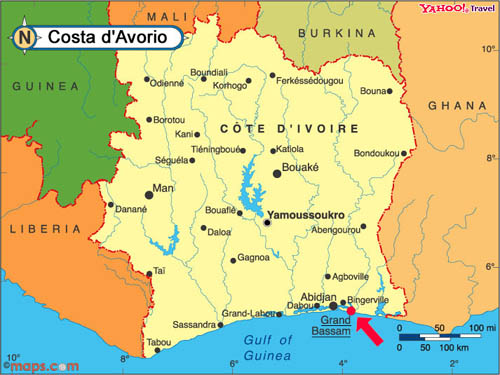 Cartina geografica Costa d'Avorio - capitale YamoussoukroCarta Mappa