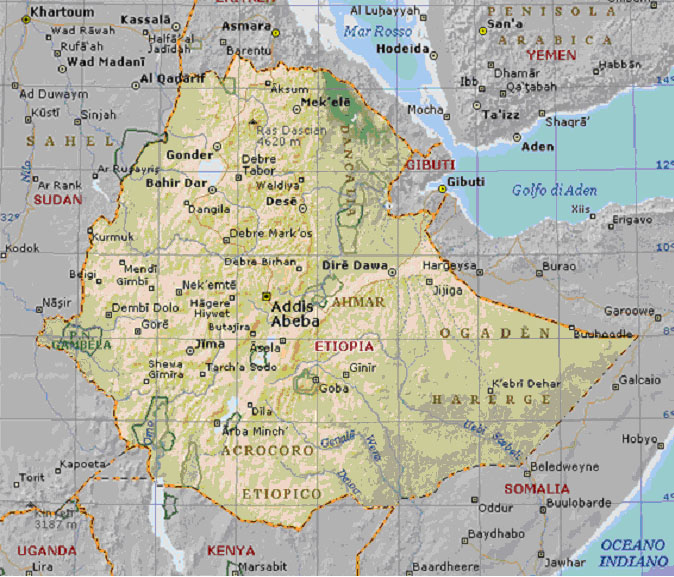 Cartina geografica mappa - Etiopia Carta capitale Addis Abeba