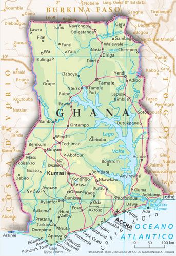 Cartina geografica mappa - Ghana Carta capitale Accra