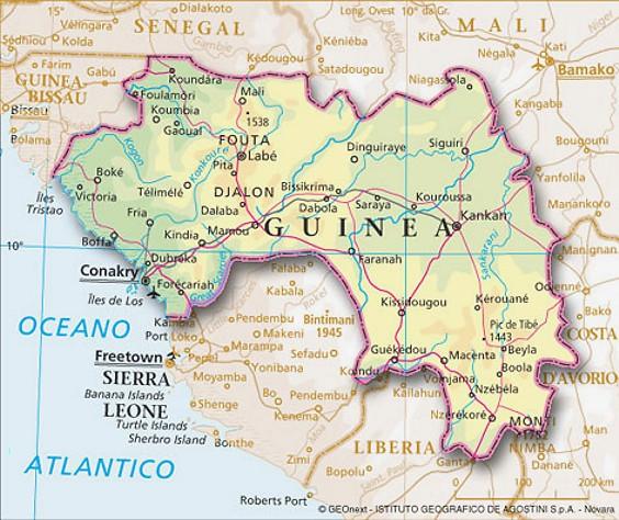 Cartina geografica mappa - Guinea Carta capitale Conakry