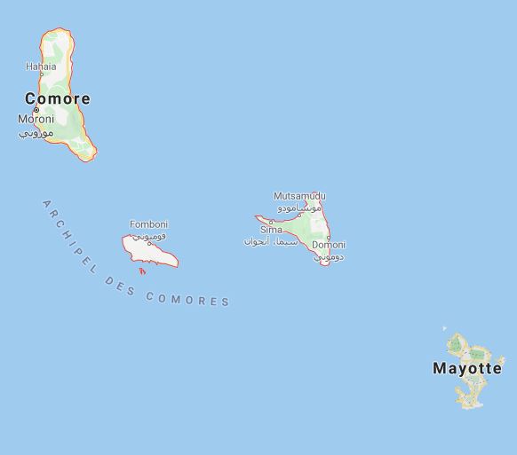 Cartina geografica mappa - isole comore Carta capitale Moroni