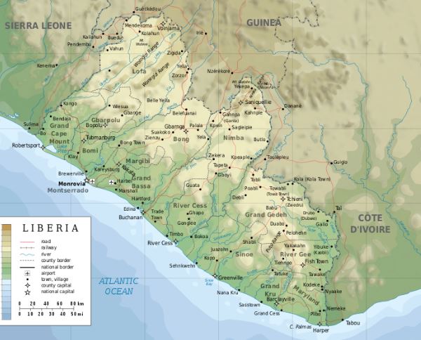 Cartina geografica mappa - Liberia Carta capitale Monrovia