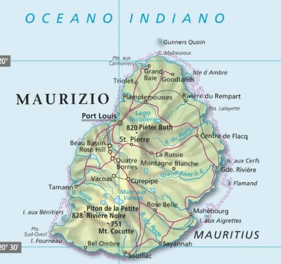 Cartina geografica Mauritius - capitale Port Louis - Mappa - Carta