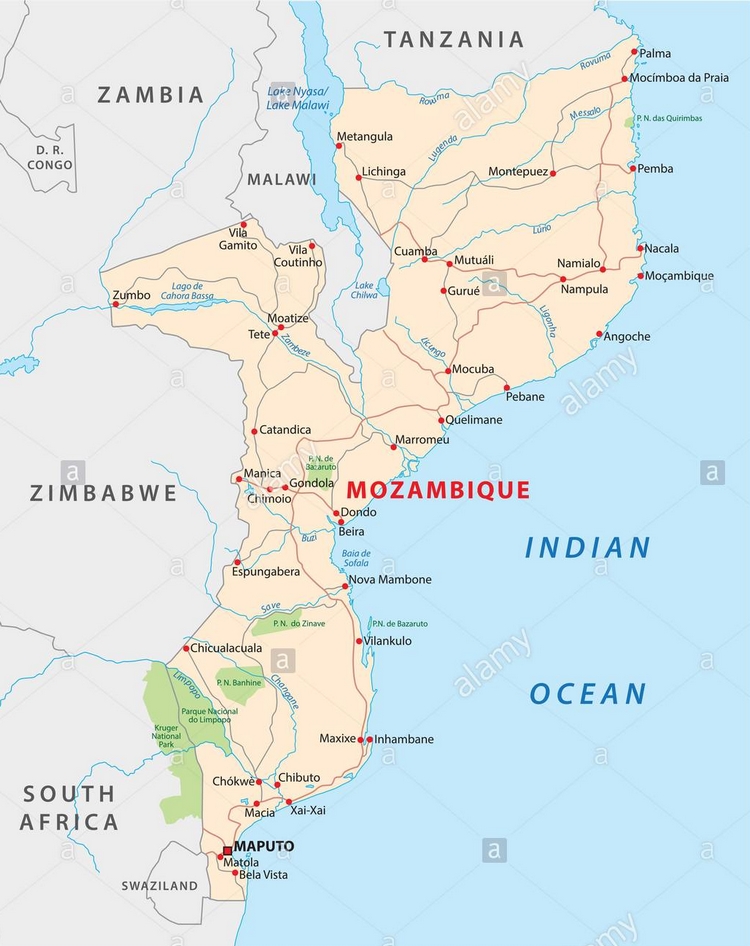 Cartina geografica del mozambico capitale maputo - Carta