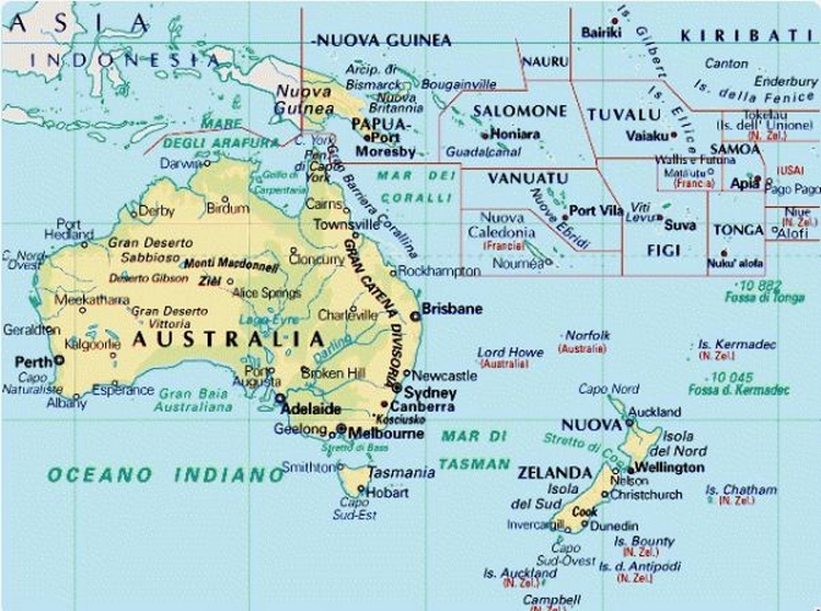 Cartina geografica mappa Australia - Oceania - Carta capitale Camberra