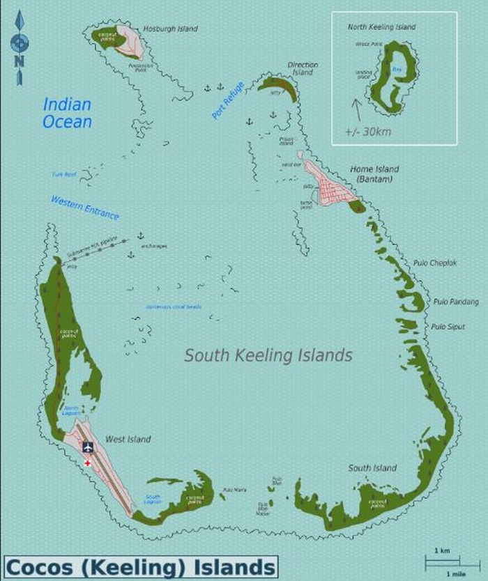 Cartina geografica mappa Australia - Oceania - isole di Cocos Carta capitale West Island