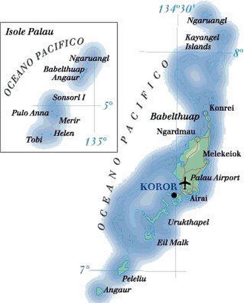 Cartina geografica mappa - Isola di Palau Carta capitale Ngerulmud