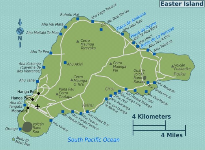 Cartina geografica mappa - Isola di Pasqua Carta capitale Hanga Roa