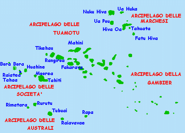 Cartina geografica mappa - Isole della Polinesia francese Carta capitale Papeete