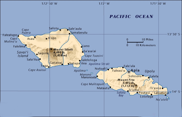 Cartina geografica mappa - Isole Samoa Carta capitale Apia