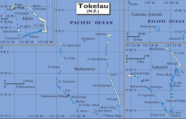 Cartina geografica mappa - Isole Tokelau Carta capitale Fakaofo