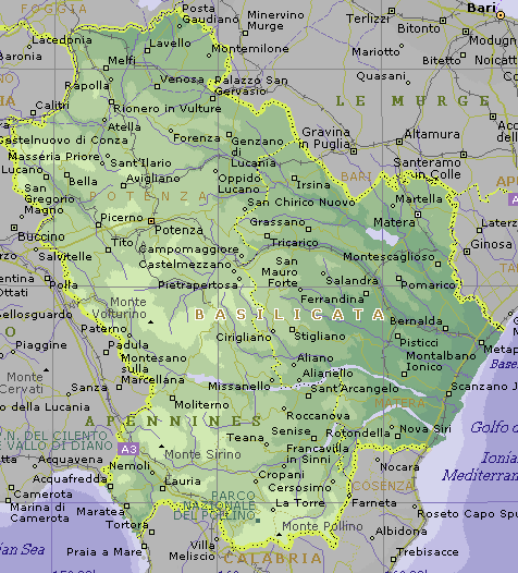 Cartina geografica della regione Basilicata - Carta