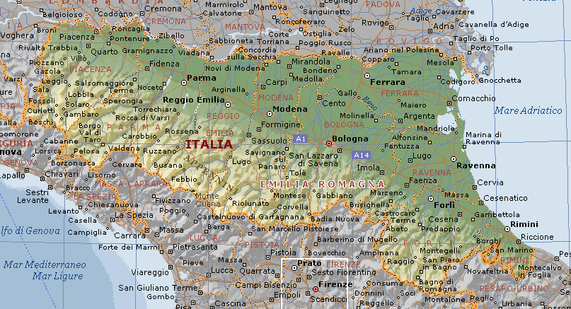 Cartina o mappa geografica della Regione Emilia Romagna