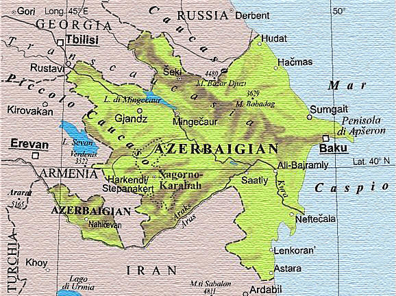 Cartina geografica dell'Azerbaijan Mappa - Carta. Map of