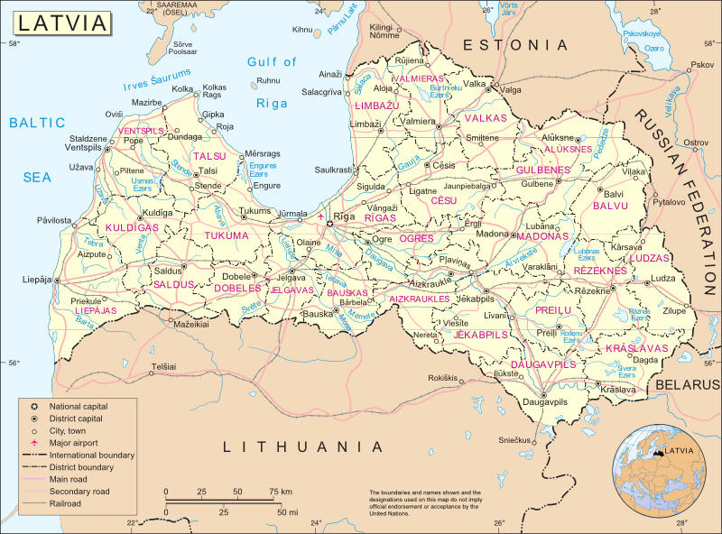Cartina della Lettonia Latvia - Carta