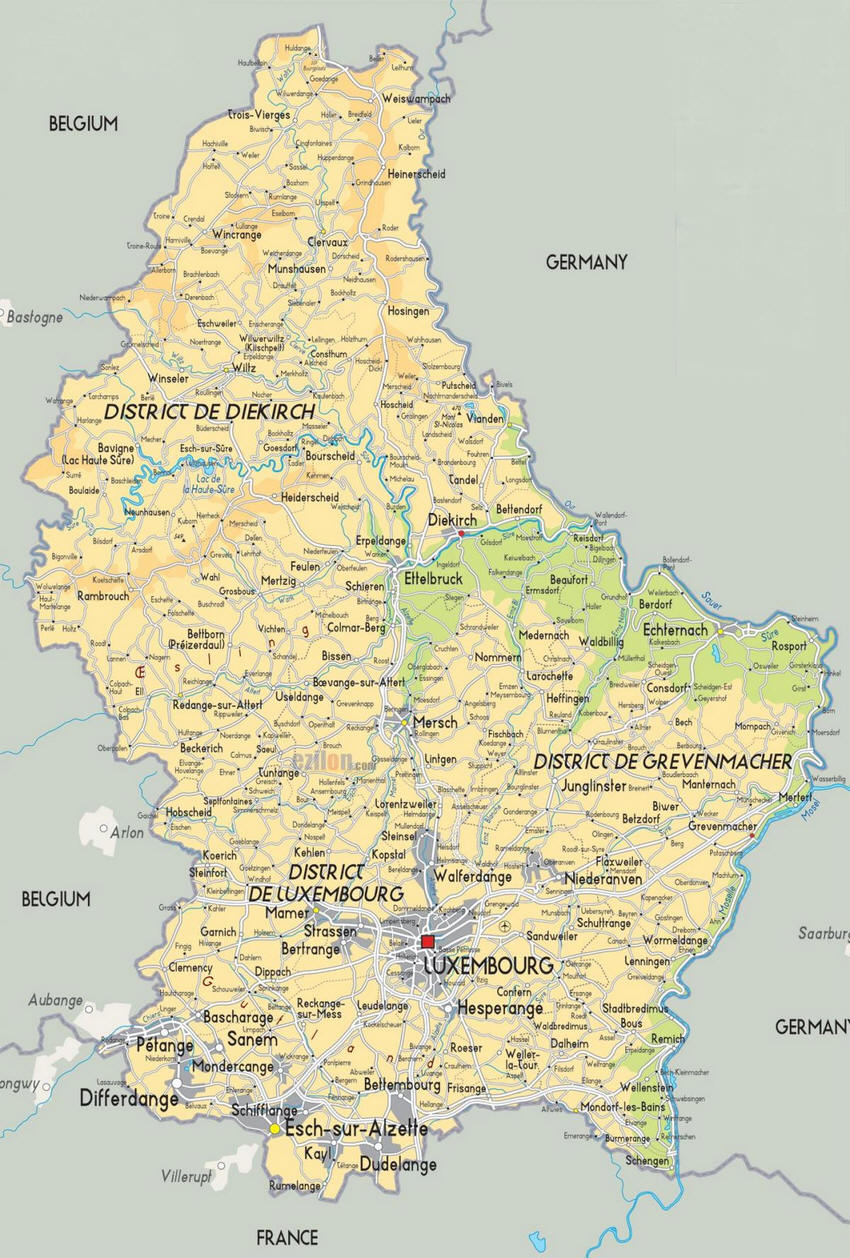 Cartina geografica del Lussemburgo - La capitale è Lussemburgo Luxembourg Mappa - Carta
