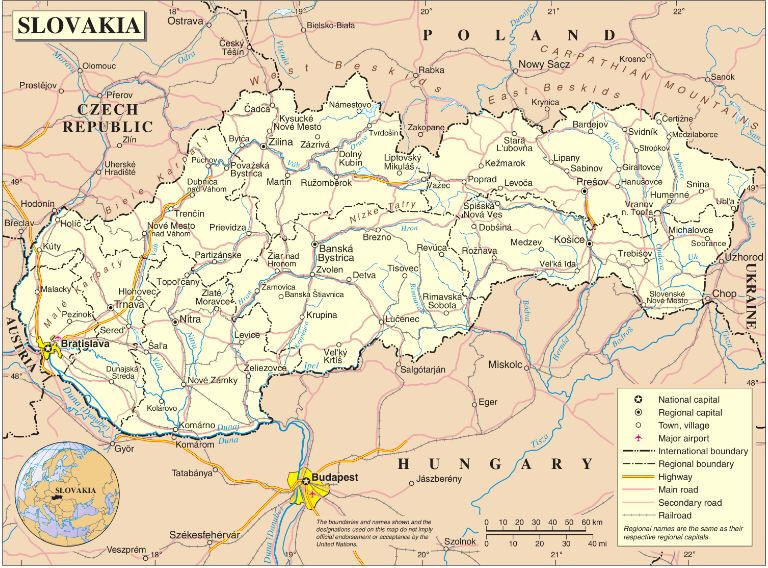 Cartina geografica della Slavacchia - Mappa - Carta map of Slovakia
