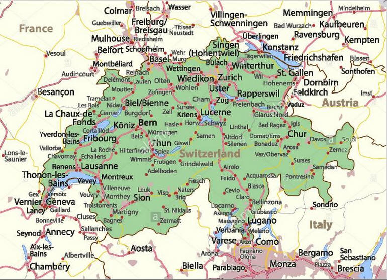 Cartina geografica della Svizzera - Mappa - Carta map of Switzerland