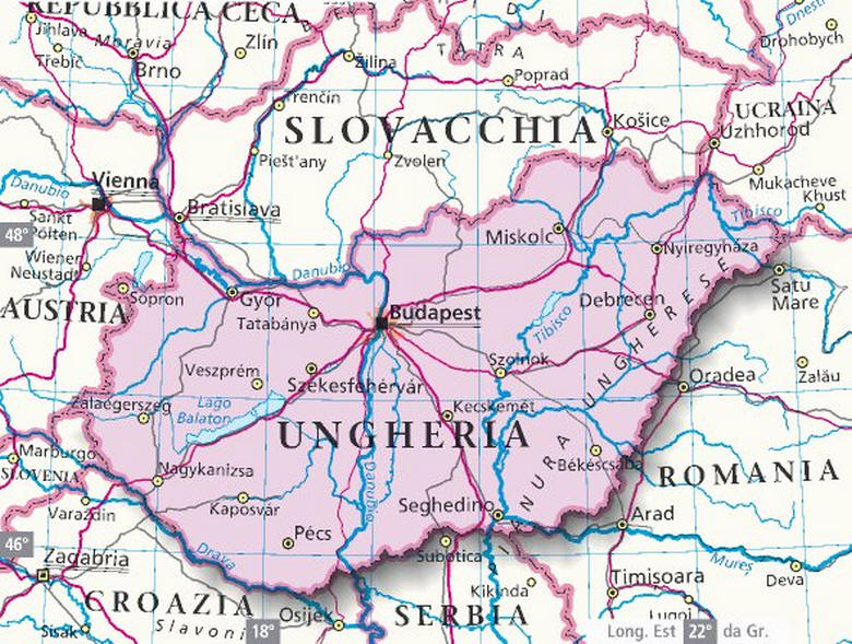 Cartina geografica della Ungheria - Mappa - Carta map of Hungary