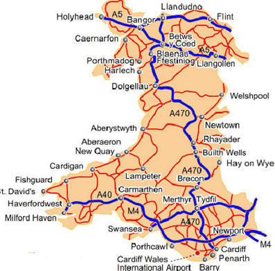 Cartina geografica del Galles. Capitale Cardiff - Mappa del Galles - Carta