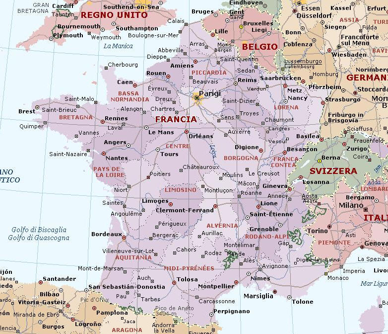 Cartina geografica della Francia - Mappa - Carta