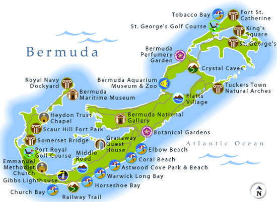 Cartina geografica delle isole Bermuda. Mappa del Triangolo delle Bermuda - Carta. Map of Bermuda Triangle