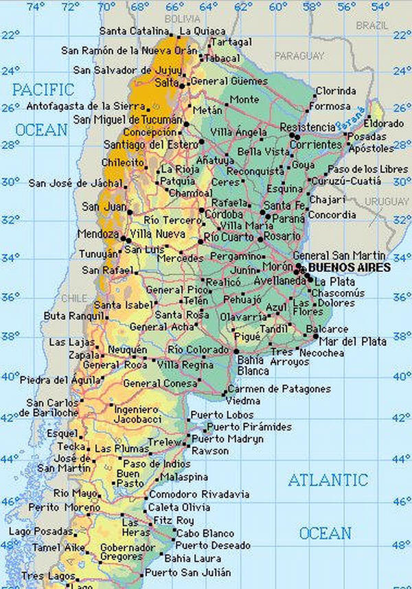 Cartina geografica dell'Argentina Mappa - Carta capitale Buenos Aires