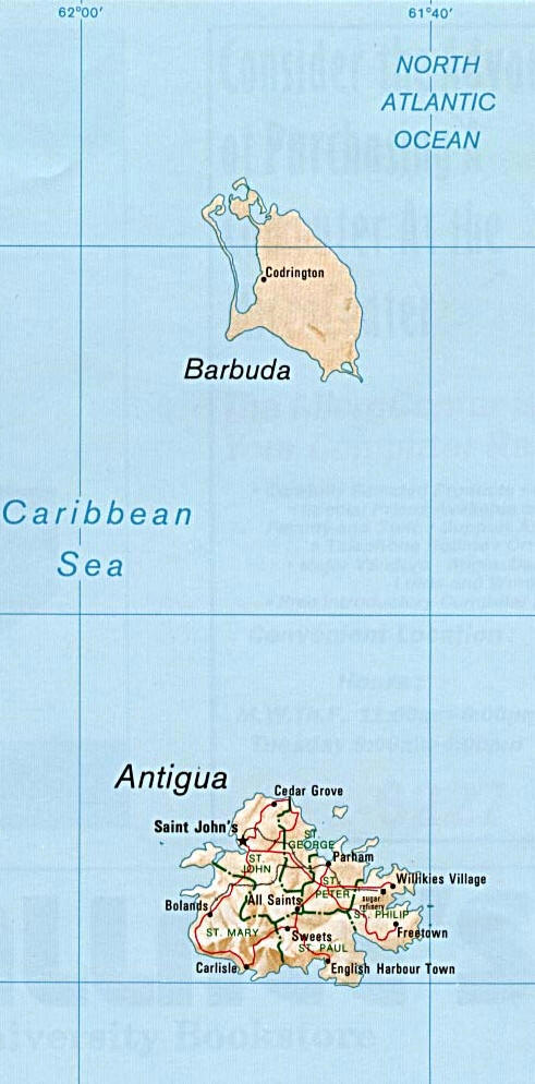 Cartina geografica delle isole Antiqua e Barbuda - map of