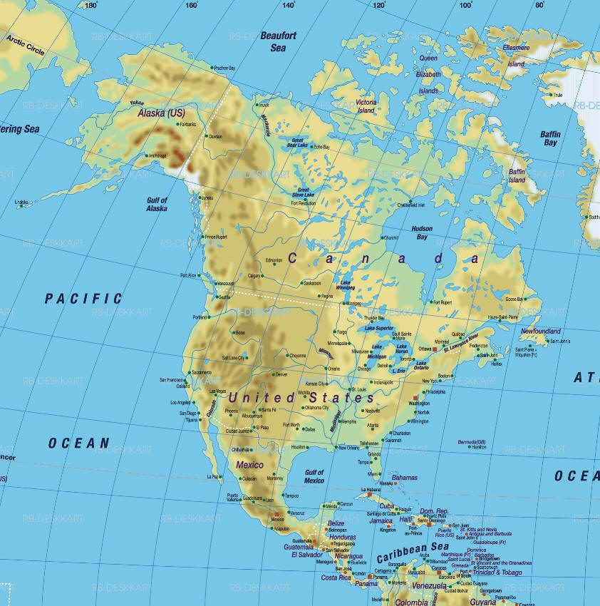 Cartina geografica dell'America settentrionale del nord Mappa - Carta. Map of north america
