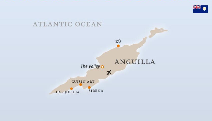 Cartina geografica dell'Isola di Anguilla nel mar dei caraibi Mappa - Carta. Map ofo Eel island