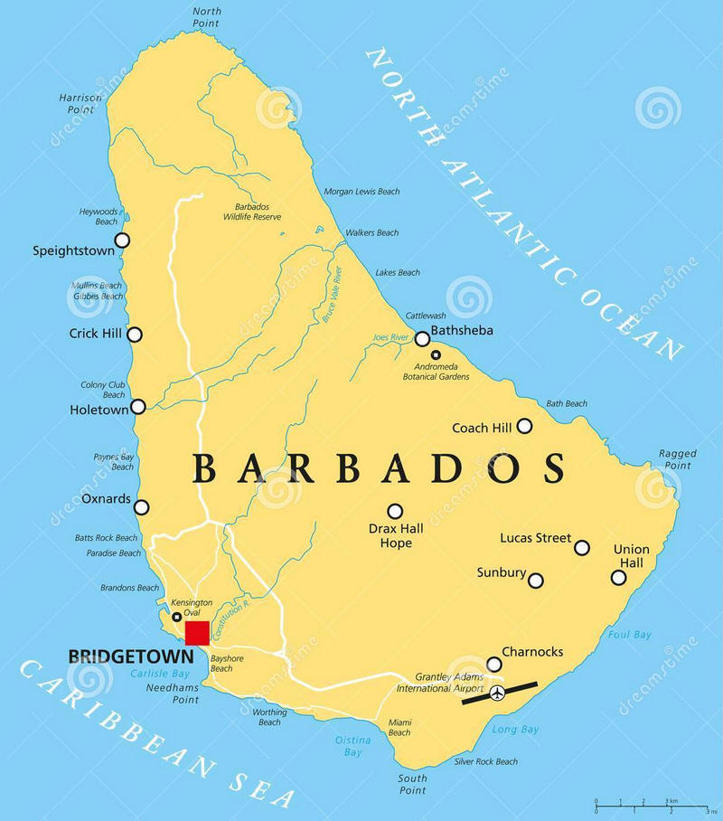 Cartina geografica Barbados (piccole Antille) Mappa - Carta capitale Bridgetown