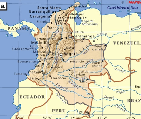 Cartina geografica della Colombia Mappa - Carta