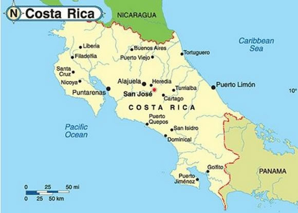 Cartina geografica di Costa Rica. Mappa - Carta