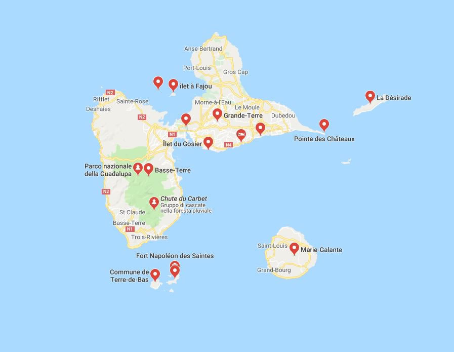 Cartina geografica delle Isole di Guadalupa - Mappa - Carta