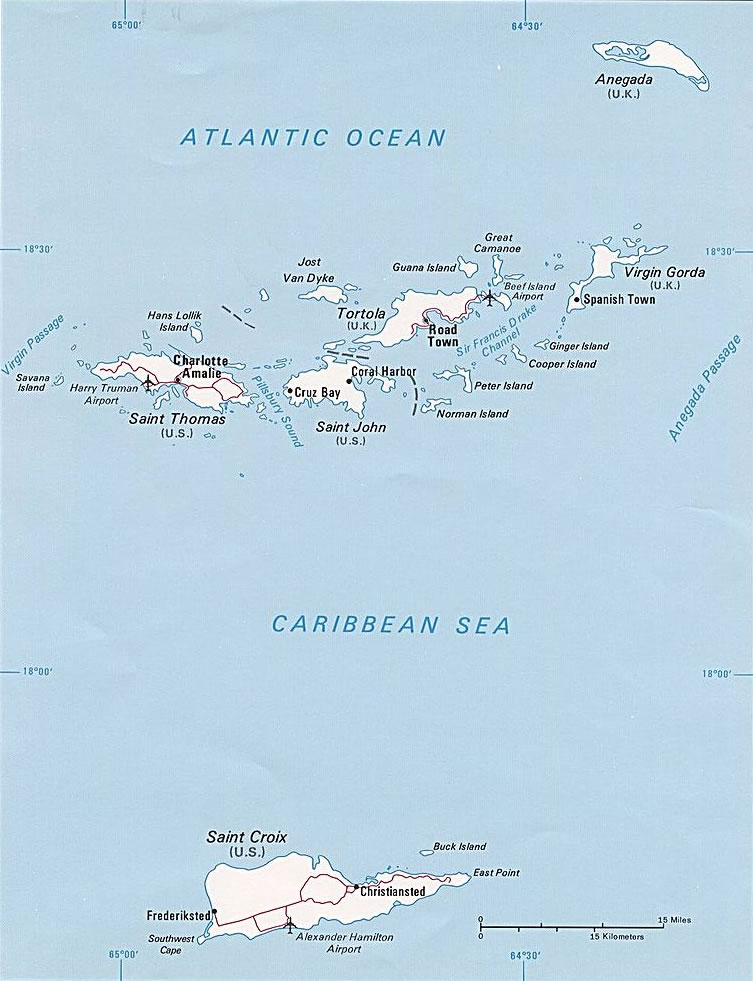 Cartina geografica delle isole islands vergini americane - Mappa - Carta - capitale Charlotte Amalie