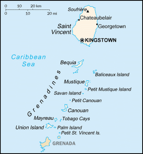 Cartina geografica mappa isole san vincenzo e grenadines - Carta capitale Kingstown