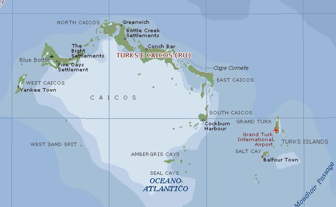 Cartina geografica mappa Isole Islands Turks e Caicos - Carta Isole Islands Turks e Caicos capitale Cockburn Town
